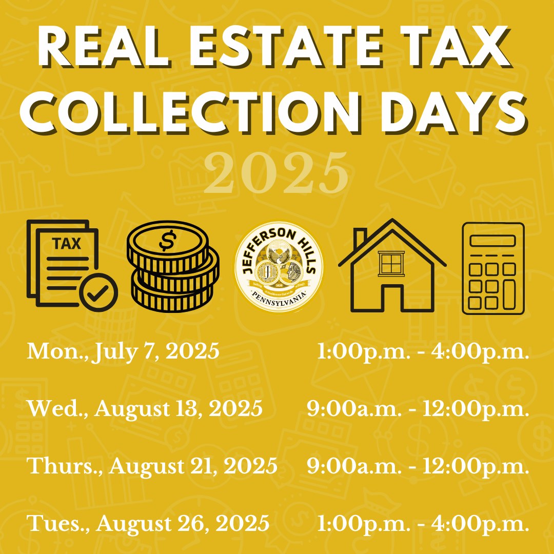 The next on-site real estate tax collection day is Wednesday, August 13, 2025.

There are several ways for residents to pay their taxes:
✔️ Stop by the JH Borough Building
✔️ Go to jordantax.com
✔️ Visit the Jordan Tax office at 7100 Baptist Road, Bethel Park, PA