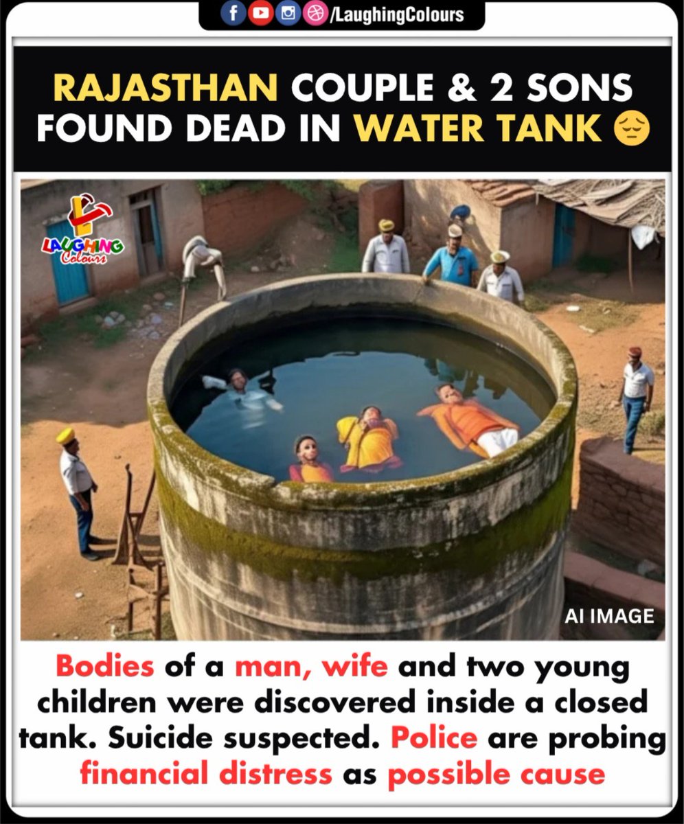 LaughingColours's tweet image. Tragedy in Rajasthan 💔

#FamilyLoss #WaterTankIncident #FinancialStruggles #RajasthanNews #SuicideProbe #MentalHealthAwareness