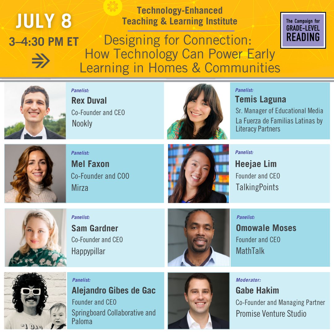 readingby3rd's tweet image. July 8 | 3–4:30 p.m. ET
How can technology strengthen the connections that support early learning? Join CGLR + @TalkingPointsEd + others to explore innovative tools + strategies that meet families where they are. Register: bit.ly/3SWVZgQ
#EdTech #LearningTuesdays
