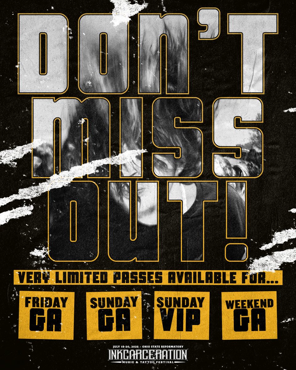 🚨 LAST CALL BEFORE LOCKDOWN 🚨

Only a few passes remain for:
☑️ Friday GA
☑️ Sunday GA
☑️ Sunday VIP
☑️ Weekend GA

Once they’re gone, you’re outta luck. Secure your spot before the gates slam shut.
🔗 on.inkcarceration.com/trk/DontMissOu…