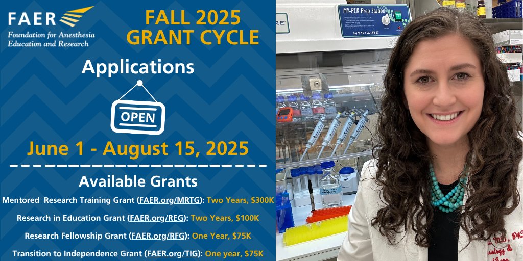 Take your #research career to the next level - applications for <a href="/FAERanesthesia/">FAER</a>’s Fall Grant Cycle are open through 8/15/2025!

Learn more &amp; apply at FAER.org/Grants. Grants available for this fall include the MRTG, REG, RFG, &amp; TIG.

#Anesthesiology #FAERgrant #FAERgrants