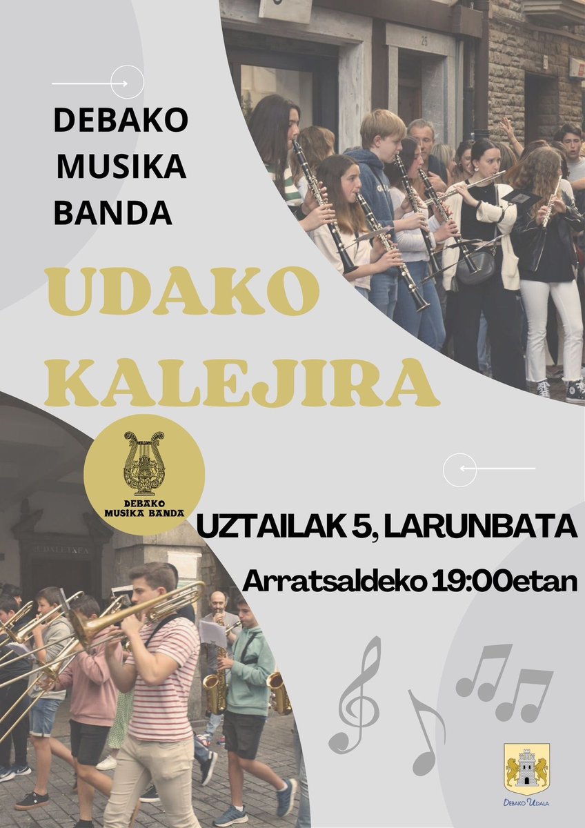 🎶 UDAKO KALEJIRA🎵

Iritsi da uda giroa herrira! 😎☀️🤙🏻
Eta larunbatean kalejira bat egingo dugu kaleetan zehar arratsaldeko 19:00etatik aurrera! 🎺🥁🎷🪇

Estilo ezberdinetako abestiak eskainiko ditugu, nahi beste abestu eta dantzatu ahal izateko!!!💃🏻🎤🕺🏻

Gerturatu zaitezte🥳