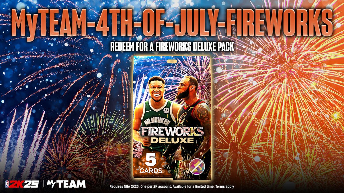 Happy 4th of July! 🇺🇸🎆

Redeem this locker code for a Deluxe Fireworks Pack and let it fly in MyTEAM 🔥💥
