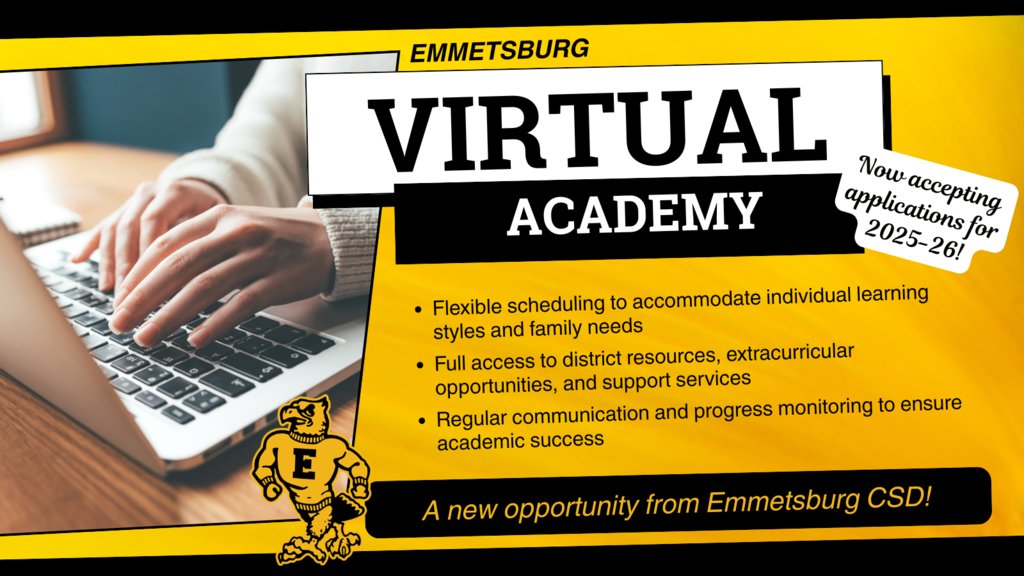 We're thrilled to launch the Emmetsburg Virtual Academy!

EVA offers an ideal learning path for 7th-12th grade students who seek an alternative to the conventional classroom environment.

Learn more &amp; apply for enrollment: e-hawks.org/page/emmetsbur…