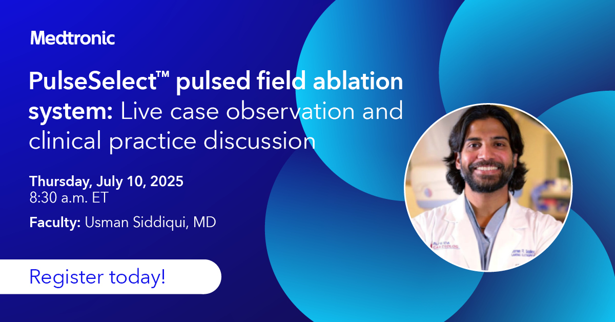 Join to view a live case using the PulseSelect™ pulsed field ablation system with Dr. Usman Siddiqui in performing ablation. #Epeeps #medtronic #electrophysiology

Register today: bit.ly/4ezR6UQ