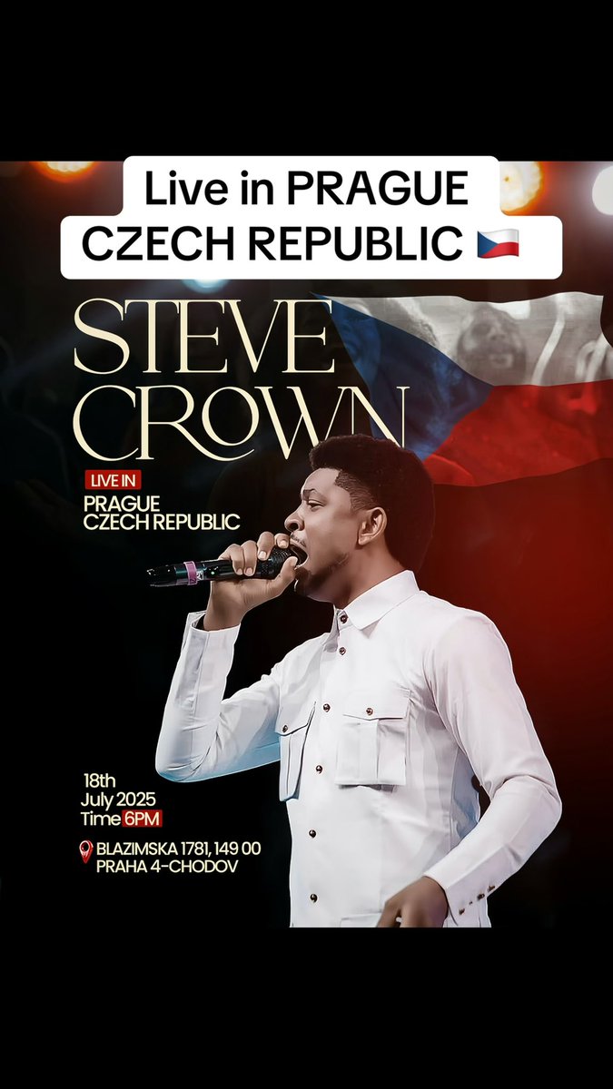 STEVE CROWN (@stevecrownmusic) on Twitter photo Hello CZECH REPUBLIC 🇨🇿 
Get ready for a life-changing move of God!  
📍LIVE IN PRAGUE 
#stevecrown #nationswillriseandsing Hello CZECH REPUBLIC 🇨🇿 
Get ready for a life-changing move of God!  
📍LIVE IN PRAGUE 
#stevecrown #nationswillriseandsing