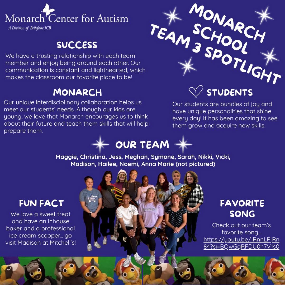 This week’s Team Spotlight goes to Team Hailee at Monarch Center for Autism! 🌟 

Your dedication, hard work, and passion are truly inspiring. We’re so proud to celebrate this amazing group of individuals who make a difference every day. Thank you for all that you do!