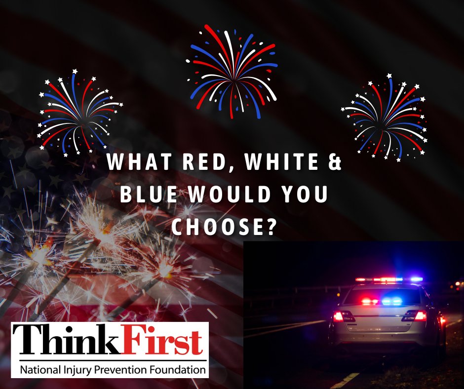 Red, white &amp; blue —
🎆 Fireworks or 🚨 police lights?

This 4th of July, the choice is yours. Don’t drink and drive. Plan a sober ride and get home safe. 🇺🇸

#FourthOfJuly #ThinkFirst #DontDrinkAndDrive #CelebrateSafely #RedWhiteAndBlue