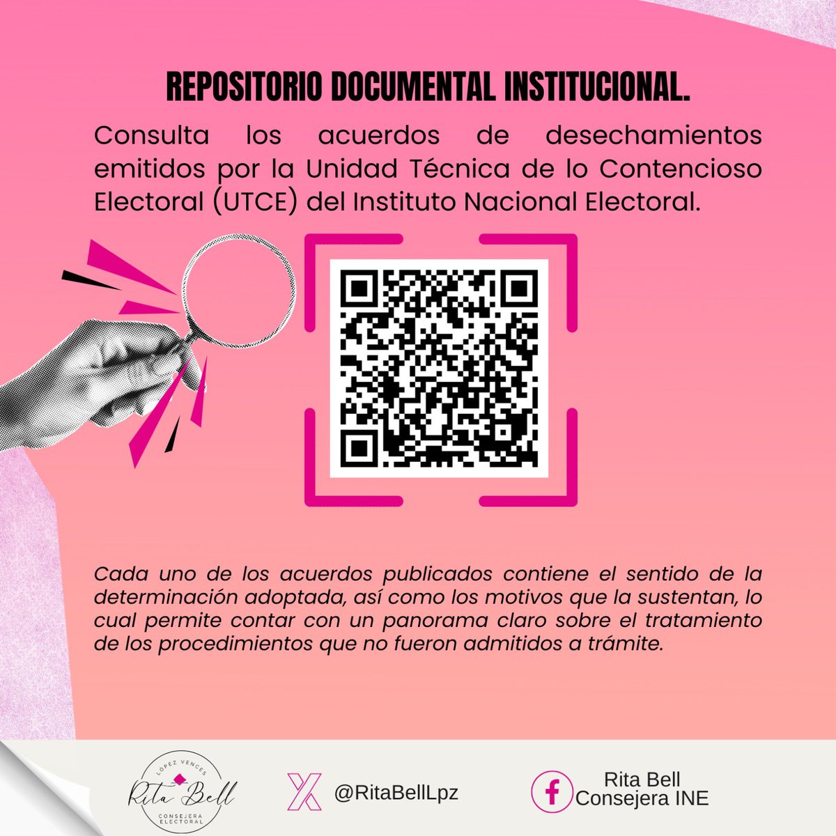 Rita Bell López V (@ritabelllpz) on Twitter photo Les comparto el Repositorio Documental Institucional del <a href="/INEMexico/">@INEMexico</a>, en el que pueden consultar los acuerdos de desechamiento emitidos por la Unidad Técnica de lo Contencioso Electoral. 🔎
goo.su/TJYzn5h Les comparto el Repositorio Documental Institucional del <a href="/INEMexico/">@INEMexico</a>, en el que pueden consultar los acuerdos de desechamiento emitidos por la Unidad Técnica de lo Contencioso Electoral. 🔎
goo.su/TJYzn5h