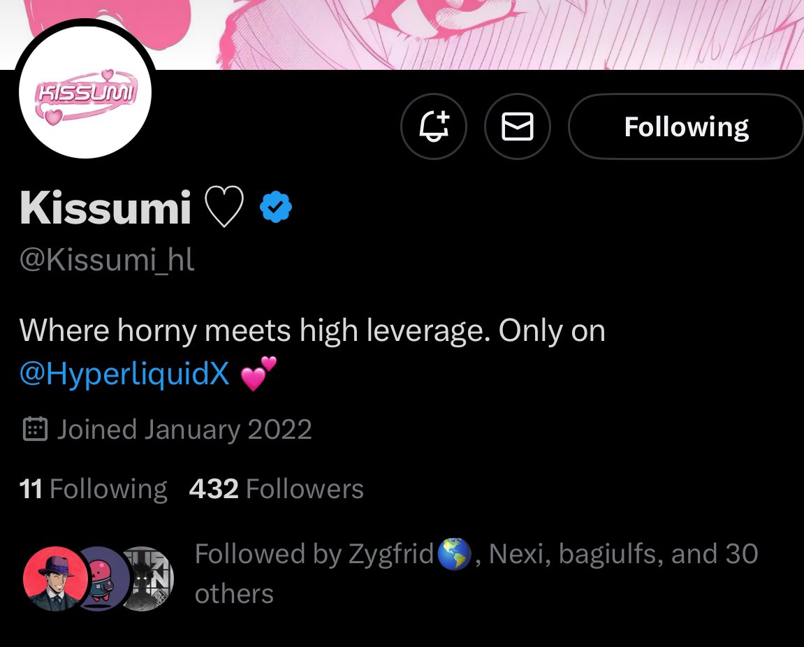 Early Alpha: <a href="/Kissumi_hl/">Kissumi ♡</a> 

Spotted at 432 followers

Like the Bio. Could be something.