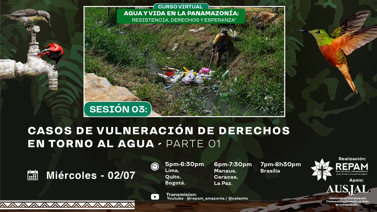 🚨✨ ES HOY!

Faltan pocas horas para el comienzo del curso virtual “Agua y Vida en la Panamazonía: Resistencia, Derechos y Esperanza” 🌊🌿

📍Transmisión en vivo:
▶️ YouTube REPAM (abierto al público)

youtube.com/watch?v=9ZmVLU…

💧 ¡No te lo pierdas!

#ElAguaEsVida #CursoREPAM