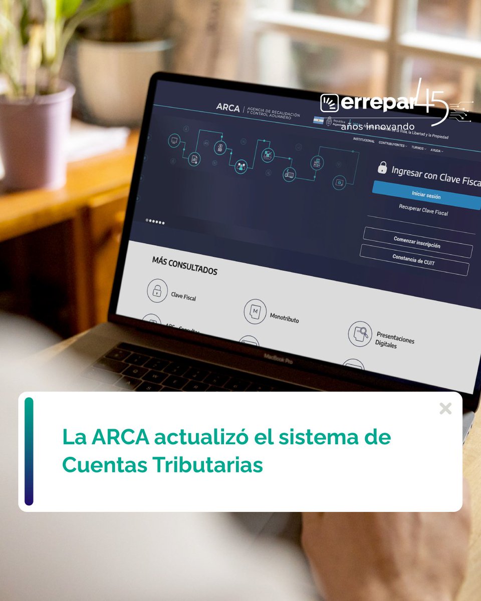 La Agencia de Recaudación y Control Aduanero actualizó el "Sistema de Cuentas Tributarias" a partir del 30 de junio para optimizar la visualización y la gestión de las obligaciones fiscales registradas.

Link 👇
documento.errepar.com/actualidad/arc…