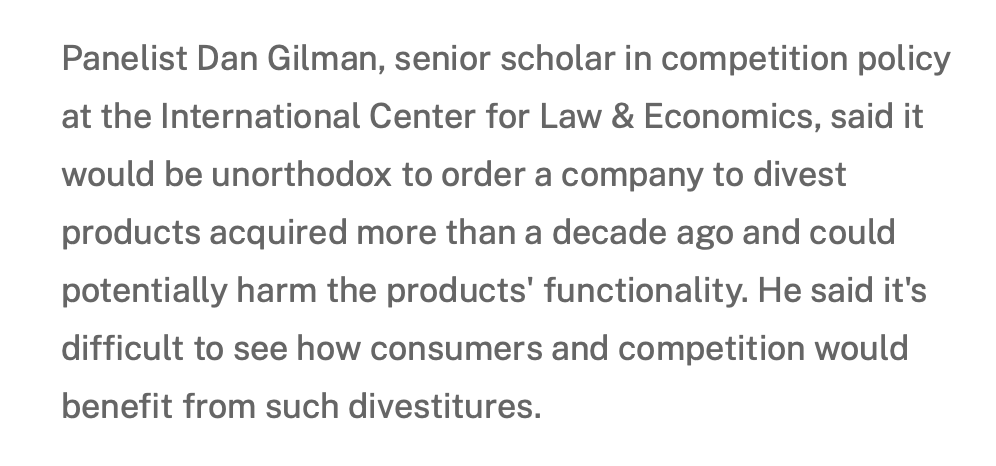 Int'l Ctr Law & Econ (@laweconcenter) on Twitter photo ICYMI: In <a href="/TechTargetNews/">TechTarget News</a> coverage of the FTC v. Meta trial, <a href="/DanielJGilman1/">Daniel J Gilman</a> is quoted from an <a href="/ITIFdc/">Information Technology and Innovation Foundation</a> panel, calling it “unorthodox to order a company to divest products acquired more than a decade ago” and saying it’s hard to see how consumers or competition would benefit🔗s⬇️ ICYMI: In <a href="/TechTargetNews/">TechTarget News</a> coverage of the FTC v. Meta trial, <a href="/DanielJGilman1/">Daniel J Gilman</a> is quoted from an <a href="/ITIFdc/">Information Technology and Innovation Foundation</a> panel, calling it “unorthodox to order a company to divest products acquired more than a decade ago” and saying it’s hard to see how consumers or competition would benefit🔗s⬇️