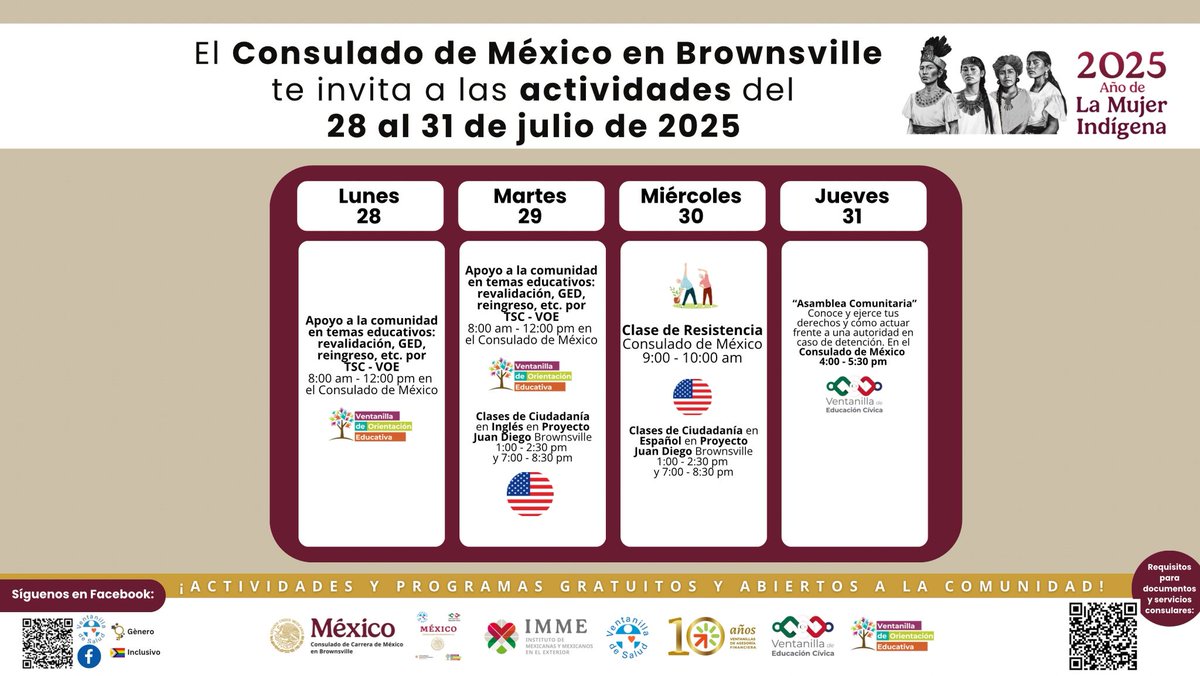 Comunidad 🇲🇽

Te compartimos las actividades que <a href="/ConsulMexBro/">ConsulMexBRO</a> estará realizando el mes de 🗓️julio en nuestras instalaciones y afuera con aliados.

📍Conoce más en las imagenes⬇️:
