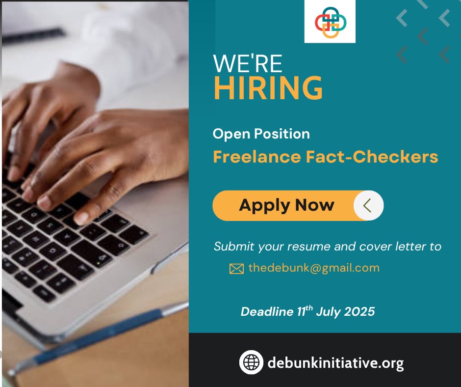 CALLING JOURNALISTS IN UGANDA: Apply for the position of Freelance Fact-Checker at Debunk Media Initiative

<a href="/TheDebunkShow/">Debunk Media Initiative</a> 

Apply now: opportunitytracker.ug/opportunity/ca…
