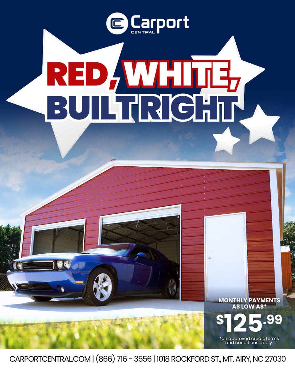 Red, White, and Built Right - the American Way! 📷

Celebrate strength, style, and storage with a structure that's made to last.

#RedWhiteAndBuiltRight #AmericanManufactured #MetalBuildings #USA #CarportCentral