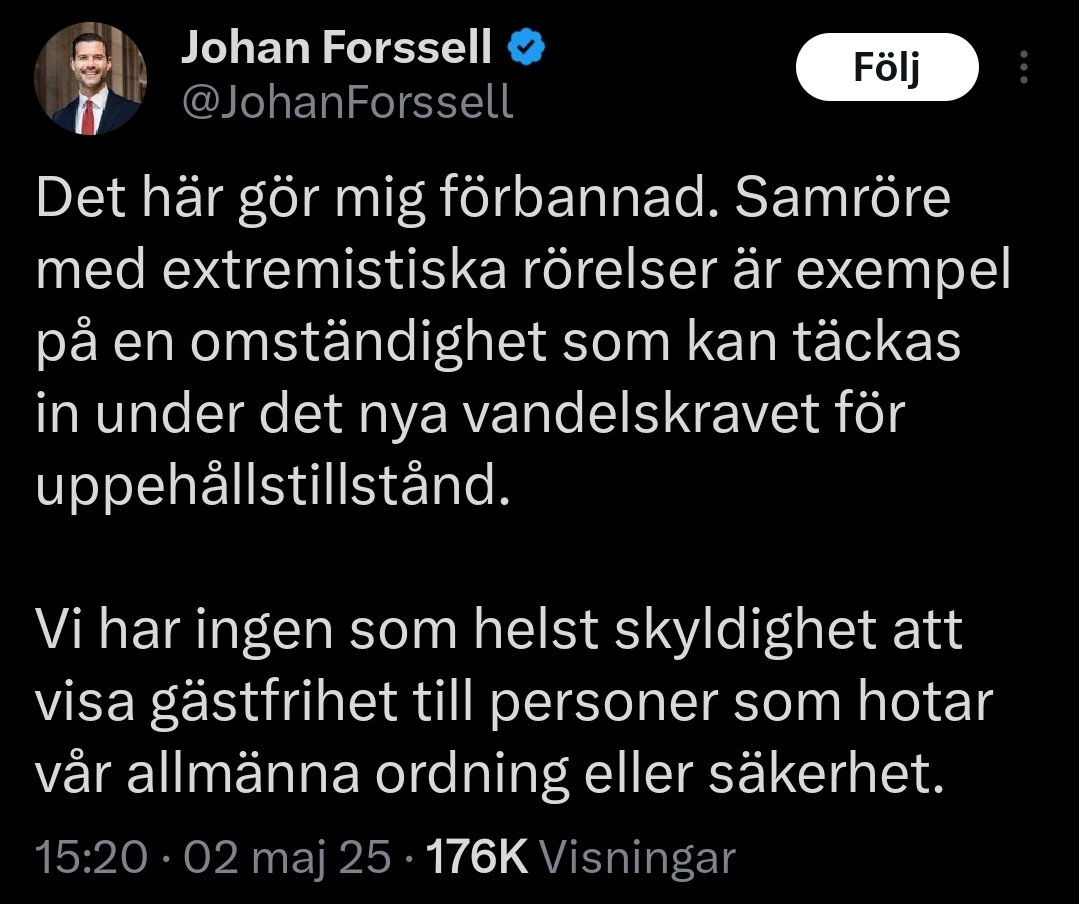 mathiasced's tweet image. Har sett en del roliga citat från Johan Forssell idag, som det om "sunda normer". Men jag undrar om inte denna tar priset i...relevans, och den är bara ett par månader gammal.