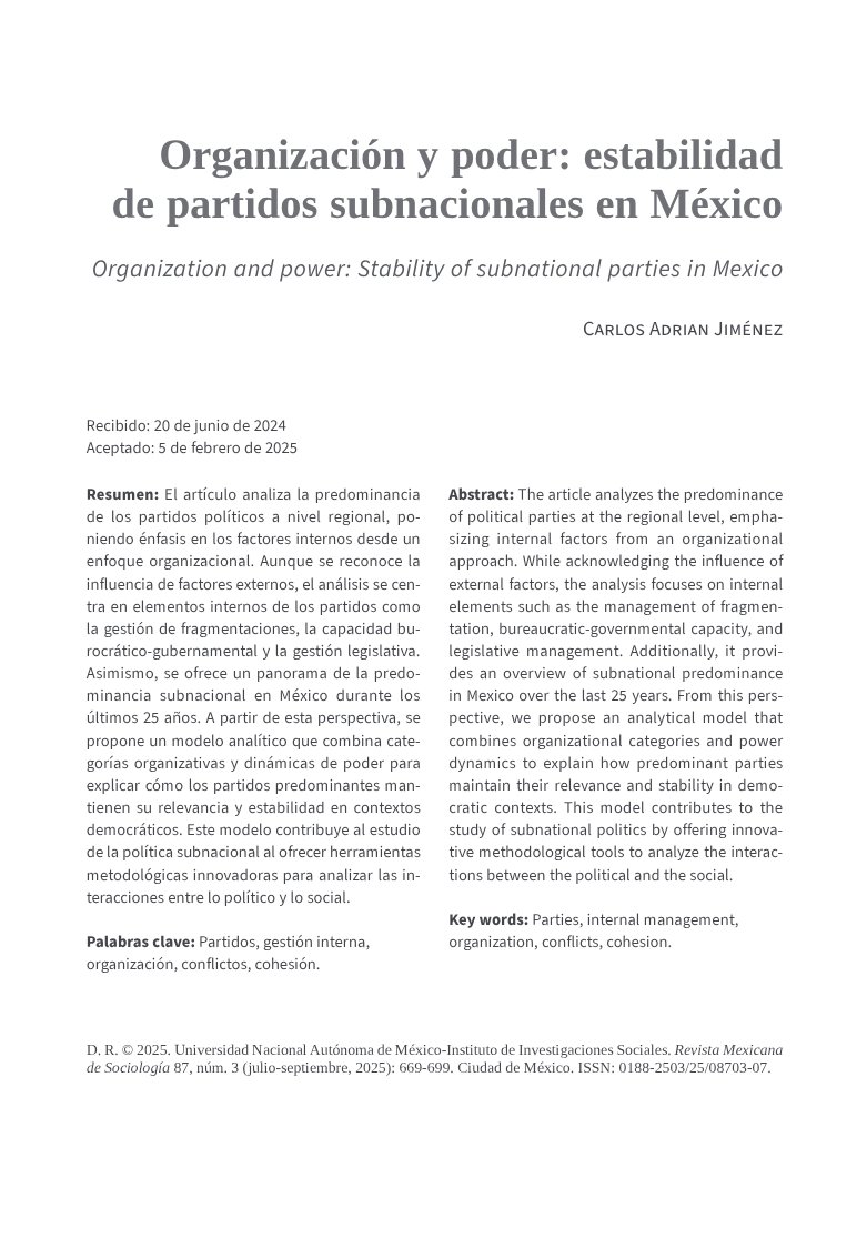 Carlos Adrian J (@carlosadrianj) on Twitter photo Recién publiqué en la Revista Mexicana de Sociología (<a href="/RMS_UNAM/">Revista Mexicana de Sociología</a>) un artículo sobre cómo los #partidos logran sostener su predominio a nivel subnacional en México a través de su organización interna y capacidad de gestión.
revistamexicanadesociologia.unam.mx/index.php/rms/… Recién publiqué en la Revista Mexicana de Sociología (<a href="/RMS_UNAM/">Revista Mexicana de Sociología</a>) un artículo sobre cómo los #partidos logran sostener su predominio a nivel subnacional en México a través de su organización interna y capacidad de gestión.
revistamexicanadesociologia.unam.mx/index.php/rms/…