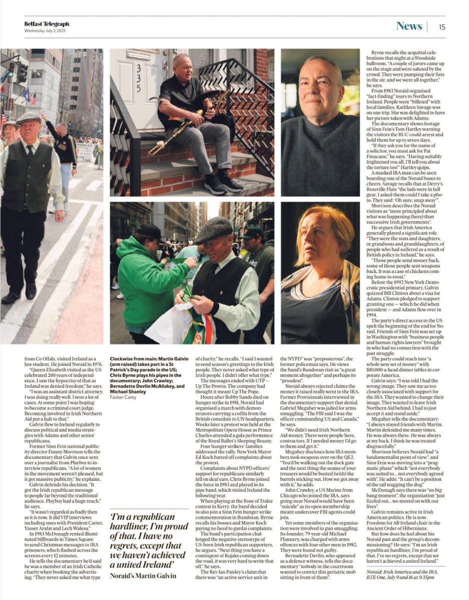 Coverage of our NORAID doc in the <a href="/BelTel/">Belfast Telegraph</a> today by @Suzyjou