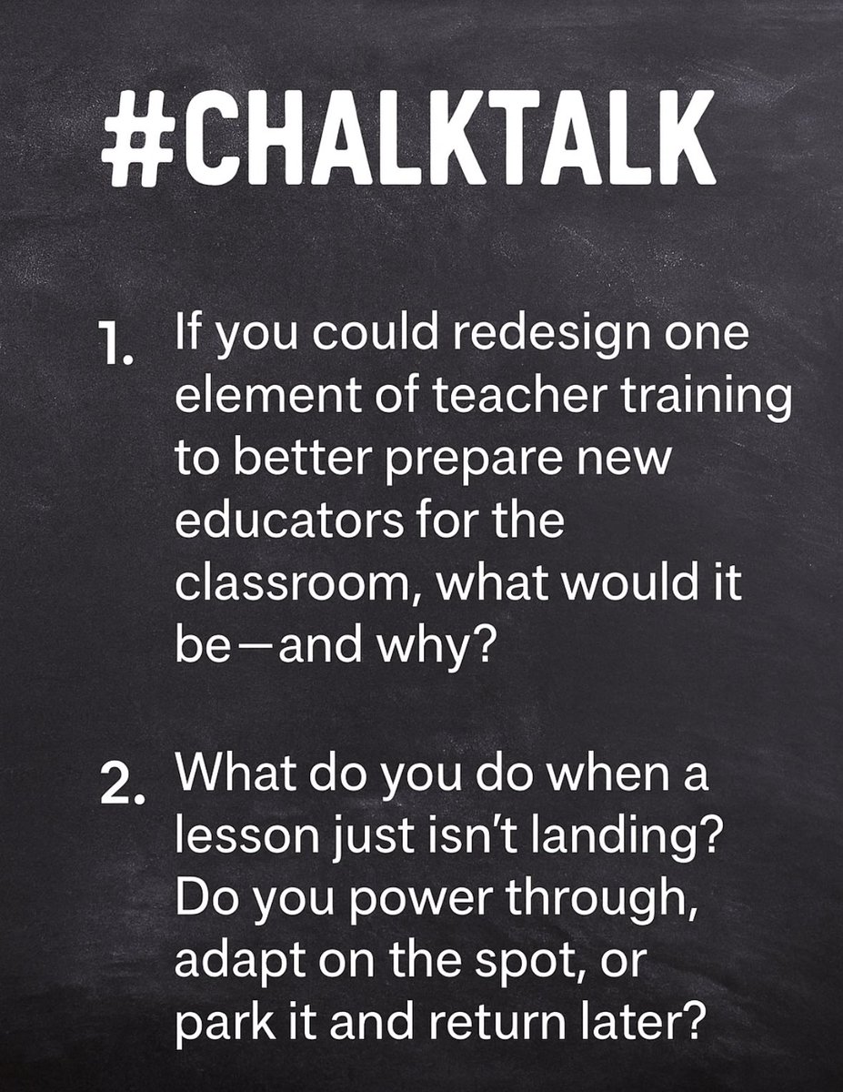 Good evening everyone! Here are this week’s #ChalkTalk questions.
Just reply below! Let’s have a good old edu chin wag! 
Please repost so no one misses out!