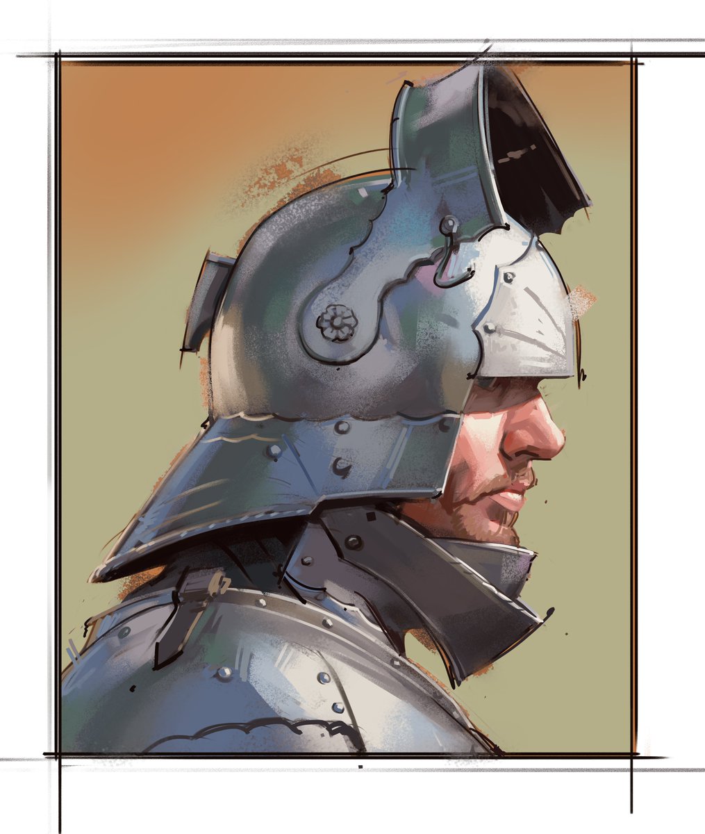 Morning portrait painting and armor study! #armor #soldier #helmet #platemale #painting #metallicsurface #brushstrokes #colorstudy #anatomy #humananatomy #figuredrawing #gesture #sketches #doodle #art #illustration #goals #gotogetbetter #portraitpainting #rendering