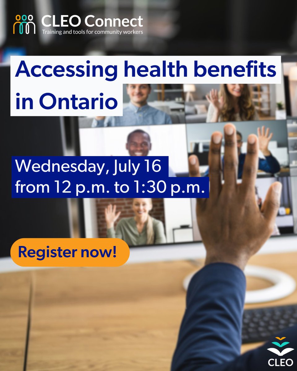 CLEOConnect's tweet image. Many low-income individuals can’t afford health services not covered by OHIP. Our upcoming webinar focuses on @ISAC_Ontario Guide to Health Benefits in Ontario for community and health-care workers to help clients access these programs.
Register now: ow.ly/w6I250WjX2p