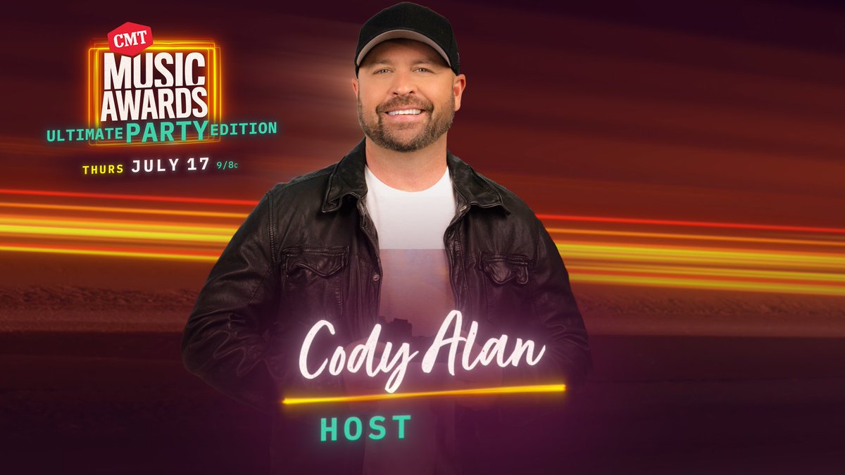 CodyAlan's tweet image. I can’t wait to host the CMT MUSIC AWARDS: ULTIMATE PARTY EDITION on Thursday, July 17th at 9p/8c on CMT! Featuring 20 years of the biggest and best CMT Music Awards moments of all-time! Details @CMT