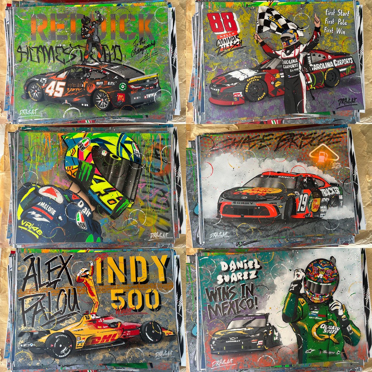 DRAutoart's tweet image. Paintings packed and ready to ship out. Thanks everybody. Really appreciate your orders. Keep ‘em coming 😅
#drautoart
.
#nascar #f1 #motogp #motorsport #art #graffiti #graffitiart