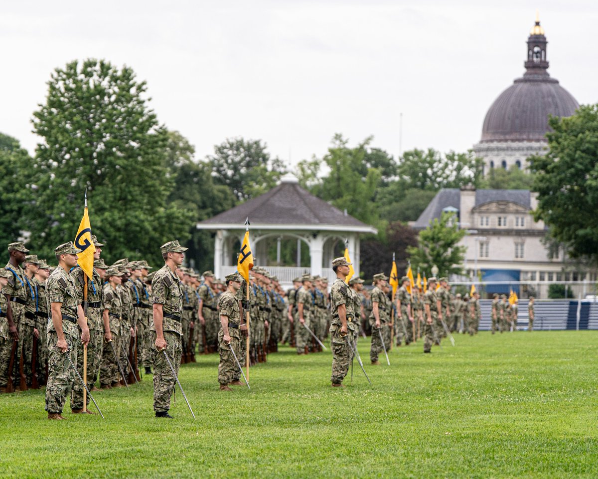 NavalAcademy's tweet image. Plebes take their first steps on Worden Field during their first practice parade, learning the fundamentals of marching, cadence, and the manual of arms. With each repetition, they build the precision and discipline needed for the formal parade season ahead.