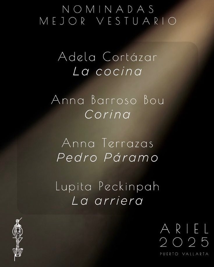 Estamos muy emocionados por esta nominación de La Arriera en la categoría de Mejor Vestuario para el Ariel 2025. Felicidades @lupspeck por esto !!! 
Gracias @academiacinemx 

#LaArrieraPelícula #arriera #cinemexicano  #peliculas #arrierossomos  #mejorvestuario #ariel2025