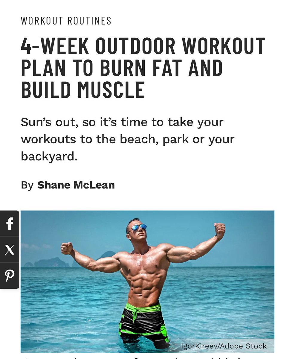 4-WEEK OUTDOOR WORKOUT PLAN TO BURN FAT AND BUILD MUSCLE

Sun’s out, so it’s time to take your workouts to the beach, park or your backyard.
By Shane McLean
@outbackperformances 

Read Article 
muscleandfitness.com/workouts/worko…

#bodyweightexercises #bodyweightworkouts #buildmuscle