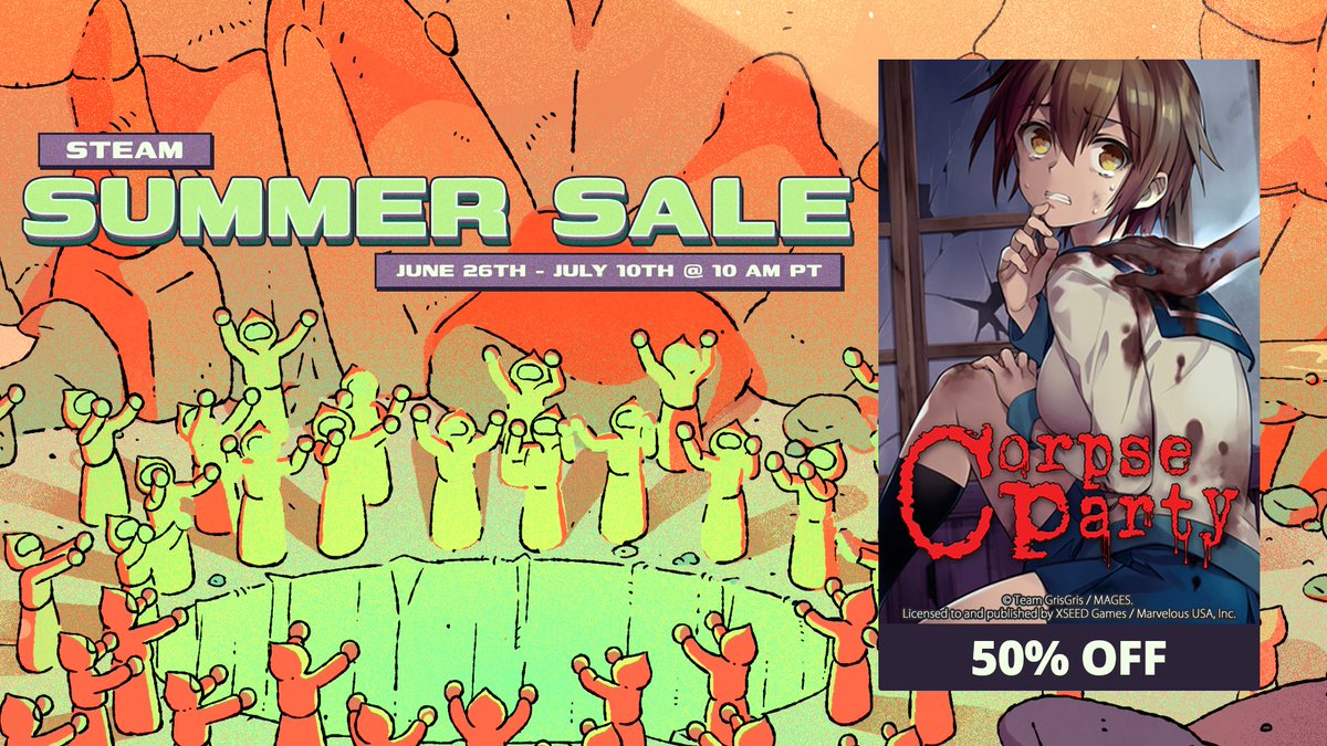 Summer break may be here, but Heavenly Host is always in session! ✂️👻 

Snag #CorpseParty (2021) for 50% off during the #SteamSummerSale, if you dare: bit.ly/2WYHobk