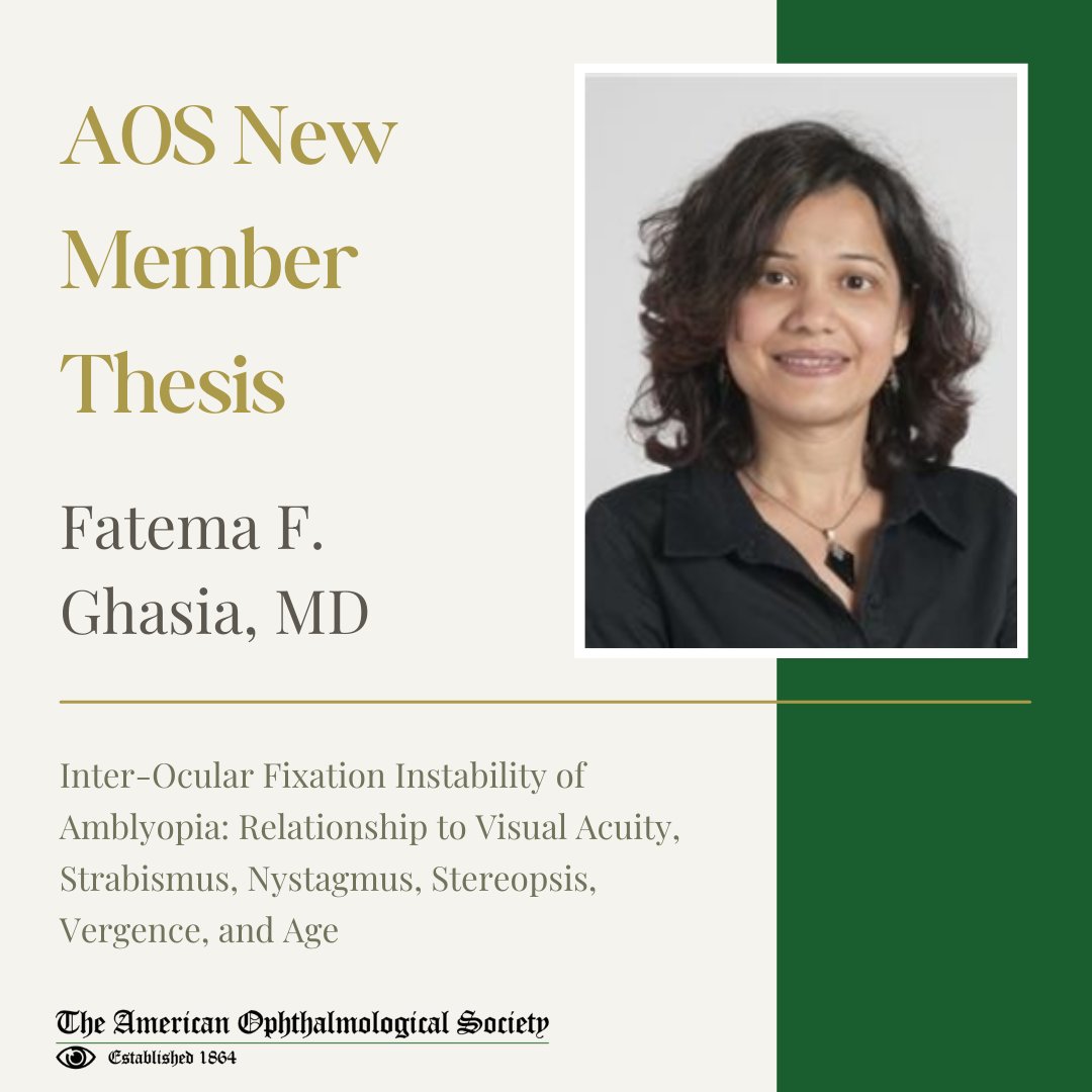 AOS Org (@aostweets) on Twitter photo Please join us in welcoming Dr. Fatema Ghasia, MD <a href="/ClevelandClinic/">Cleveland Clinic</a>, as a new member of the AOS!🎉 See her work published in the American Journal of Ophthalmology in 2024. View here: shorturl.at/GJjLG #Ophthalmology #Strabismus Please join us in welcoming Dr. Fatema Ghasia, MD <a href="/ClevelandClinic/">Cleveland Clinic</a>, as a new member of the AOS!🎉 See her work published in the American Journal of Ophthalmology in 2024. View here: shorturl.at/GJjLG #Ophthalmology #Strabismus