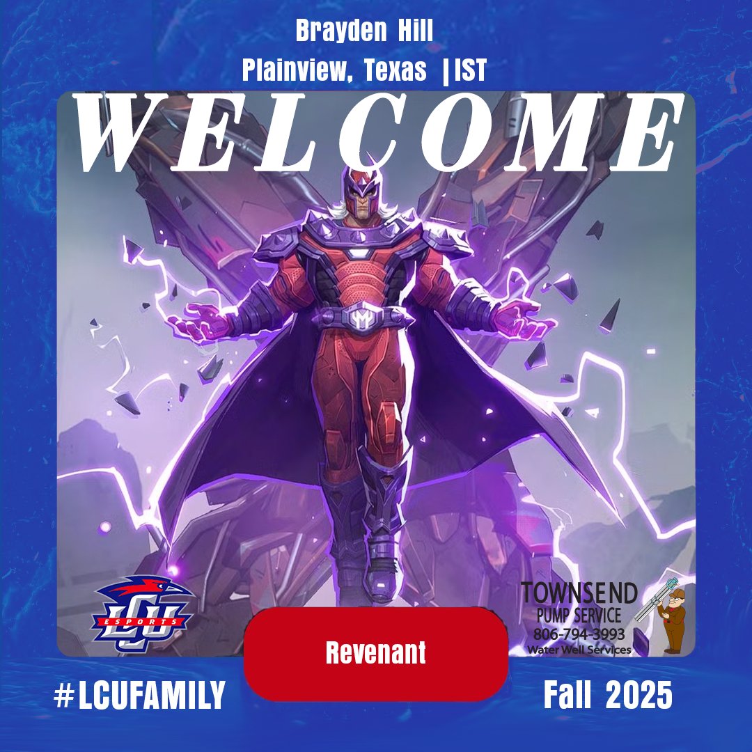 We are excited to welcome Brayden Hill to the LCU Esports family! 

LCU Marvel Rivals acquires a Texas Talent! Revenant will attend as a transfer pursuing a degree in Information Systems and Technology.
Welcome to the family! #LCUFamily #BeBlue