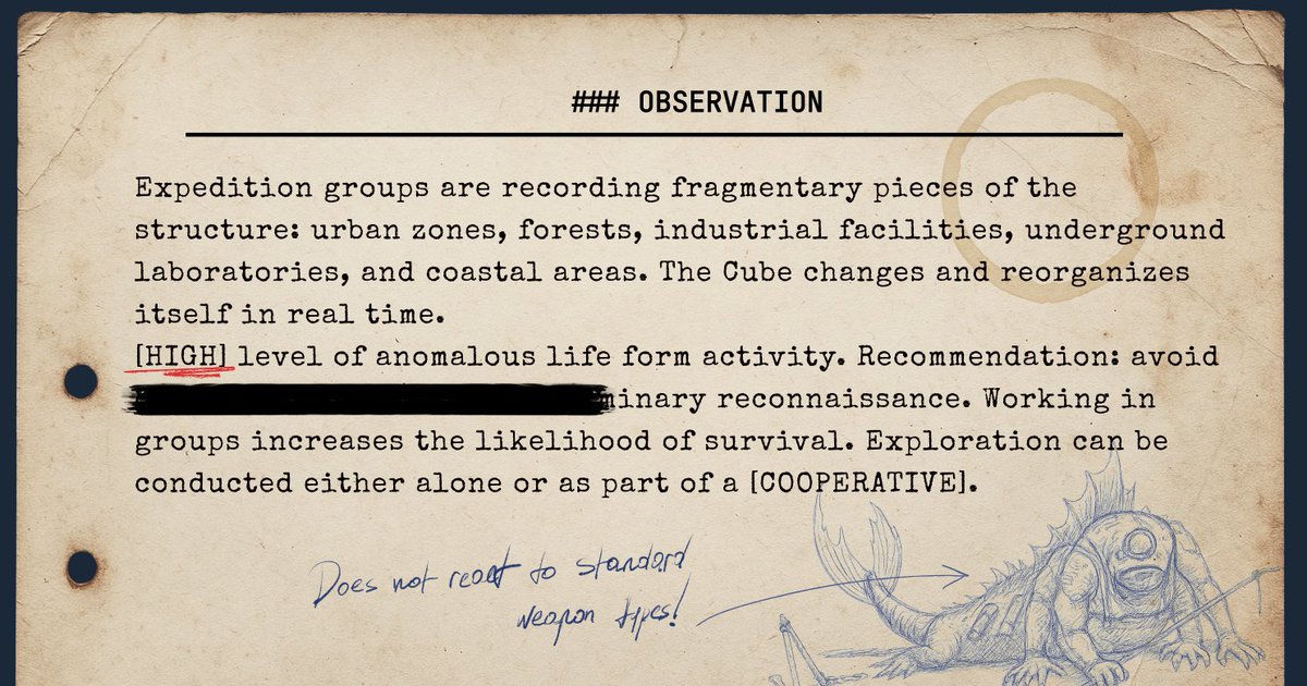 Prof. Lebedev’s reports grow more urgent.
Anomalies escalating. Life forms unknown. Structure shifting mid-exploration.

More findings to follow.
🎲Full archive on Steam: store.steampowered.com/app/2850590/TH…
#TheCUBEgame