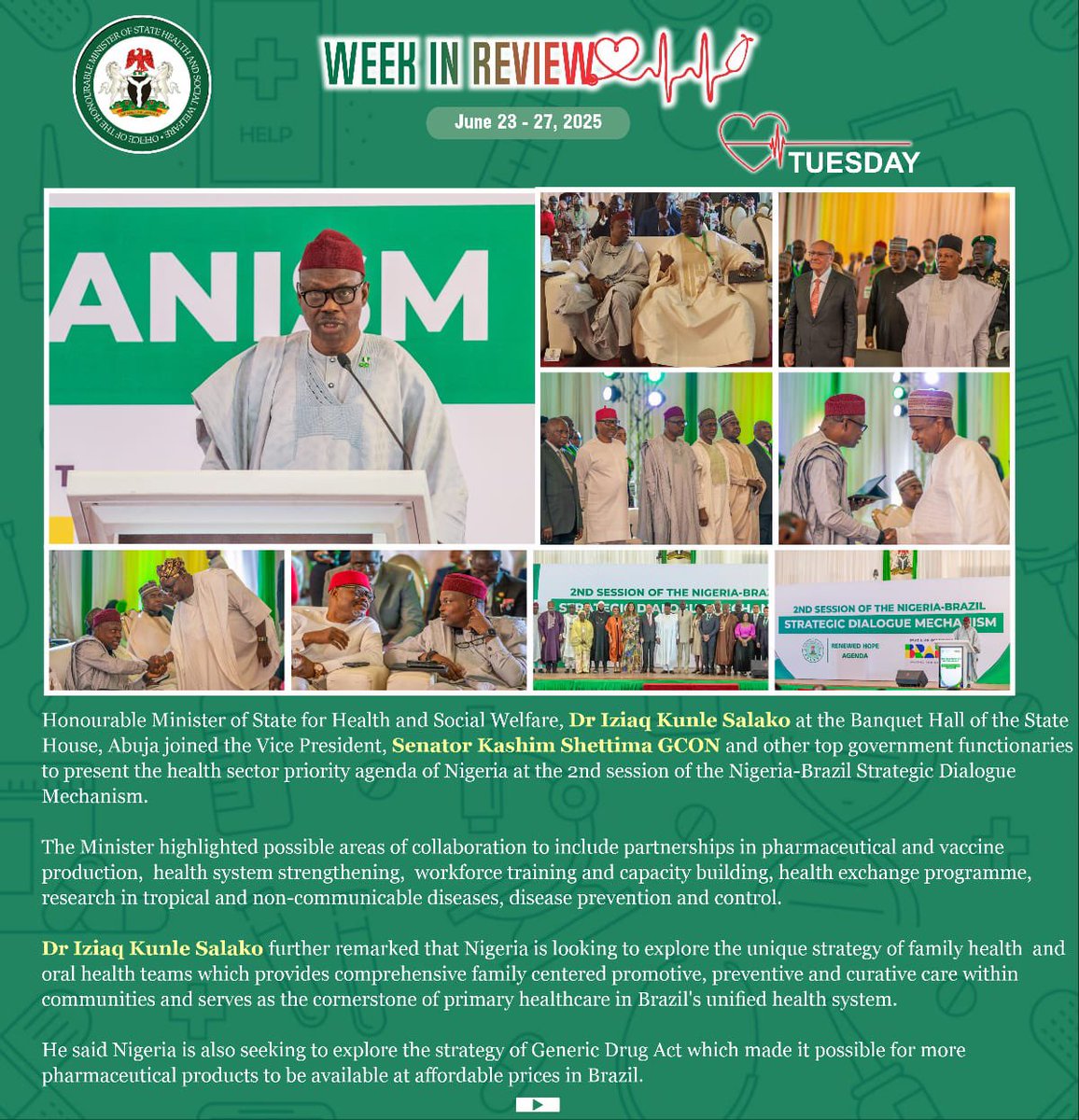 Fmohnigeria's tweet image. From Abuja to Brazil (Technically), Lagos to Ogun — A Week of Impactful Health Leadership!
Honourable Minister of State, @SalakoIziaq hit the ground running — from addressing cancer care funding and obstetric fistula legislation to strengthening malaria vaccine deployment,…