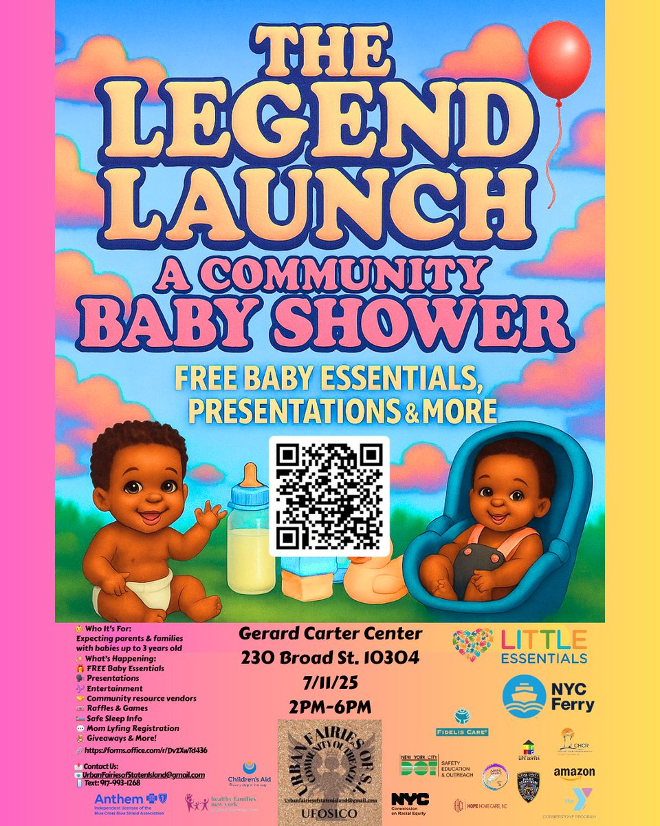 🎉 A Community Baby Shower
Hosted by Urban Fairies of Staten Island Community Outreach — CFLC is proud to support!
🗓️ Fri, July 11 | 🕑 2–6PM
📍 Gerard Carter Center, 230 Broad St, SI
🎁 Free diapers, formula, baby clothes
💡 Parenting talks, raffles &amp; more!
#StatenIsland