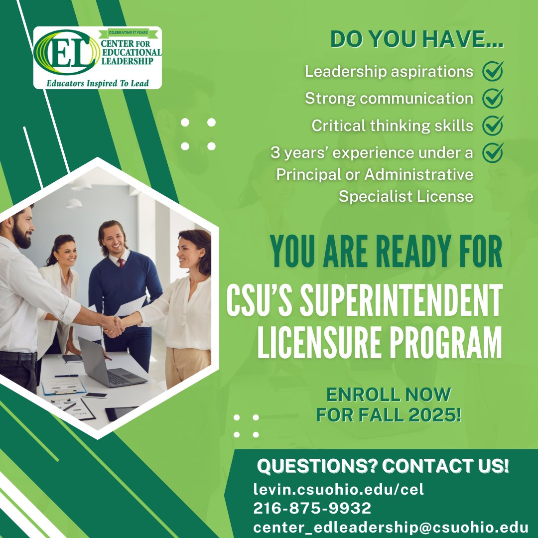 CSU's nationally accredited Superintendent Licensure Program is a robust and fast-track program designed for the busy education professional. The program is just 3 semesters with courses offered 100% online with synchronous meetings on select Saturdays.

#educationalleadership