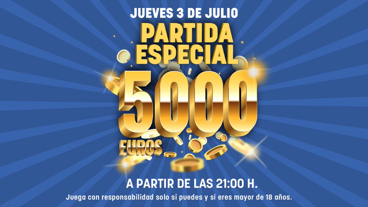 🥳¡𝐄𝐬𝐭𝐞 𝐣𝐮𝐞𝐯𝐞𝐬 𝐩𝐚𝐫𝐭𝐢𝐝𝐚 𝐞𝐬𝐩𝐞𝐜𝐢𝐚𝐥 𝐝𝐞 𝟓.𝟎𝟎𝟎 €!

⏰21:00 horas aprox. 

🙌Sólo en @bingolasvegas. ¡Vente!

#YoSoyDeLasVegas #madrid #ocio