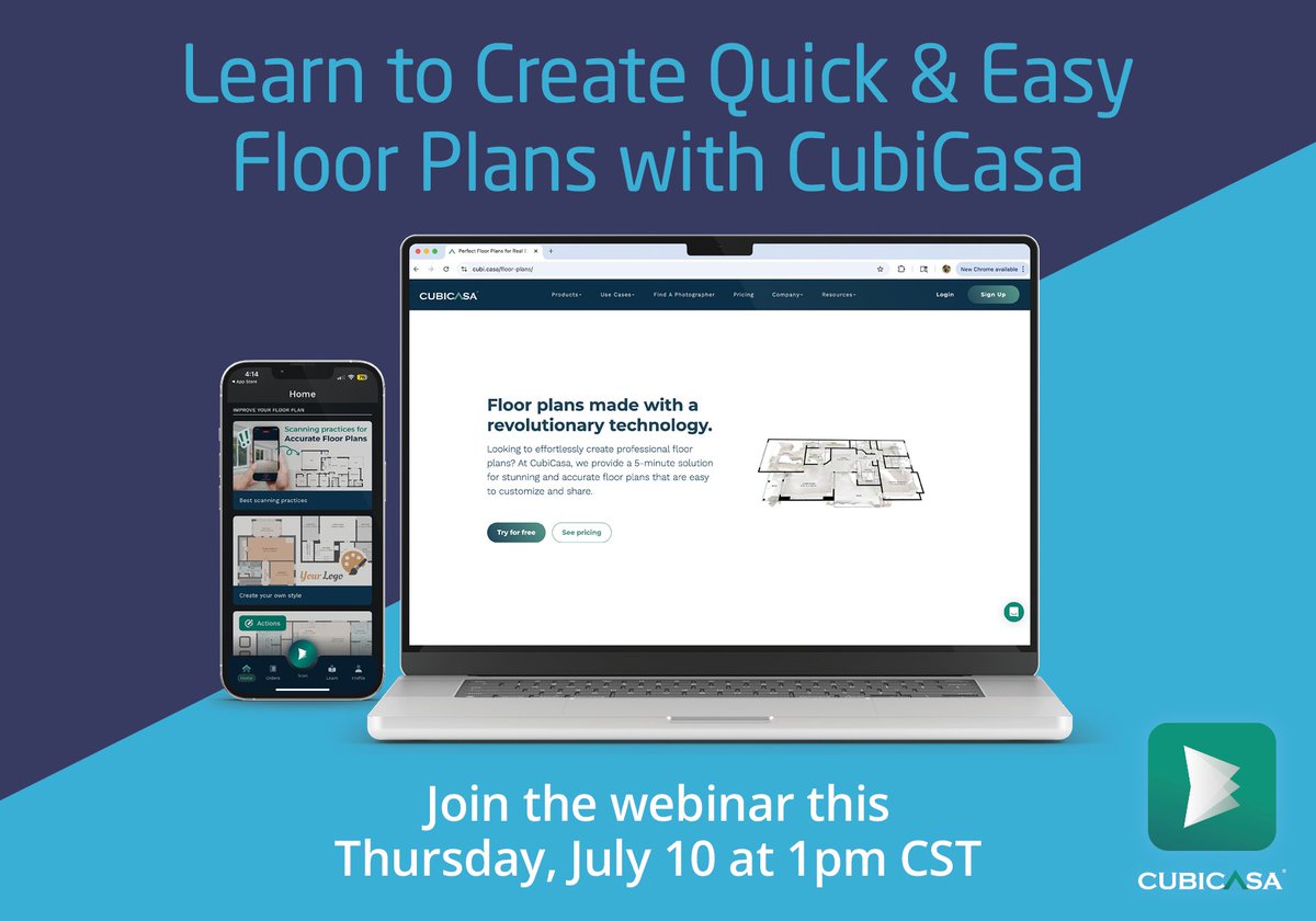 Do you want to learn more about using CubiCasa to build FREE floor plans? Register for our webinar this Thursday, July 10 at 1pm CST.

Sign up here: zoom.us/webinar/regist…