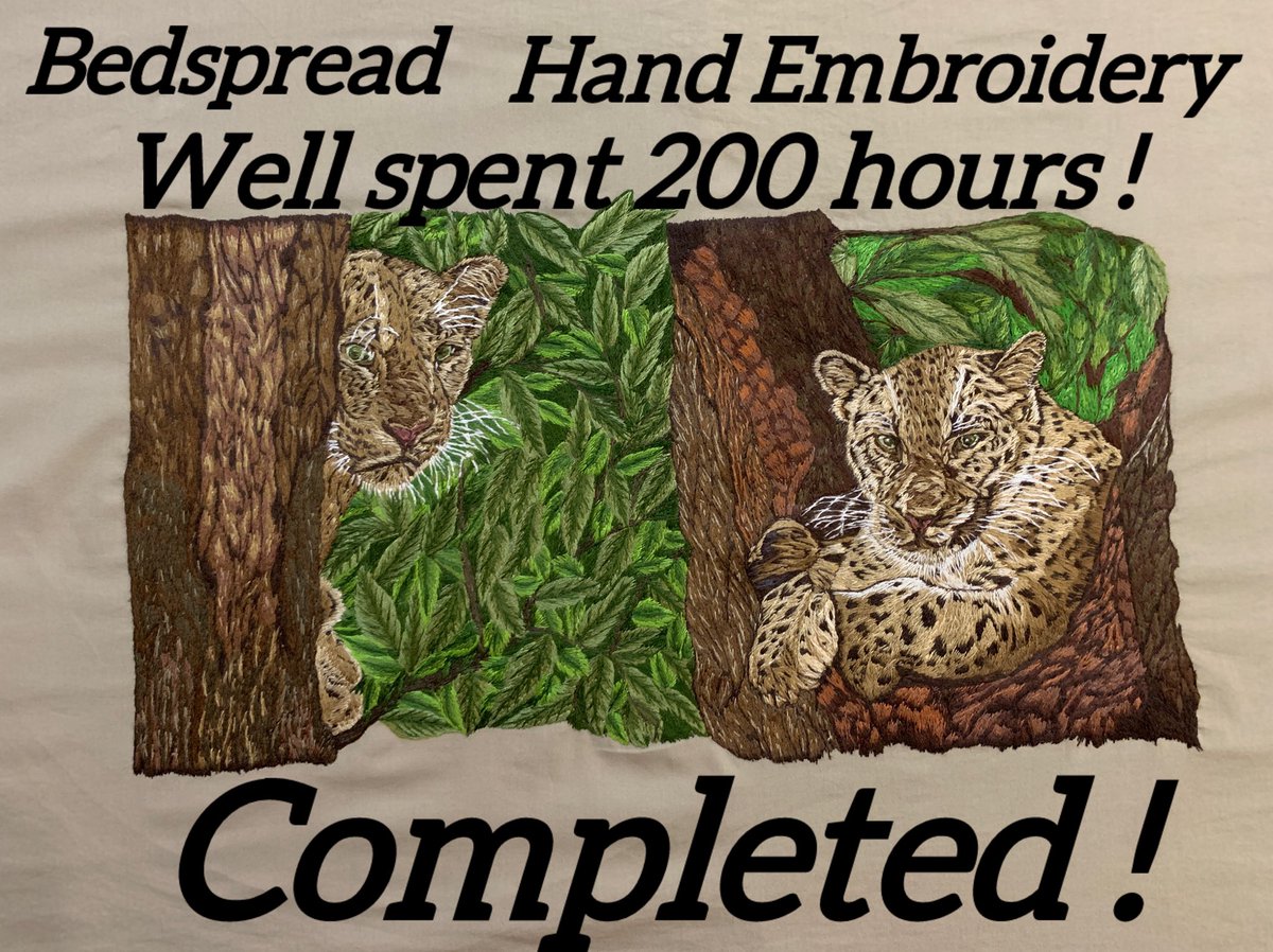 ArtistSandya's tweet photo. #NewProjects #Leopard2 #Completed #WorkInProgress #BEDSPREAD #HandEmbroidery #RealisticEmbroidery  #IndianArtist #MadeInIndia #handembroideryportrait https://t.co/PNzoHss8Tc