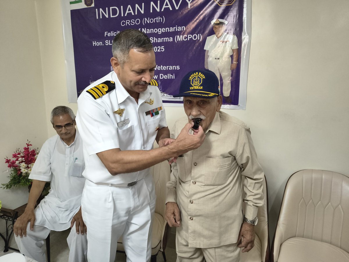 Team INS India congratulates Hon SLt Jai Narayan Sharma (Retd) on his 90th birthday on 02 Jul 25. CRSO represented the Team and felicitated the nonagenarian naval veteran at his residence in Nangloi, Delhi.

Indian Navy salutes the indomitable spirit and invaluable contributions
