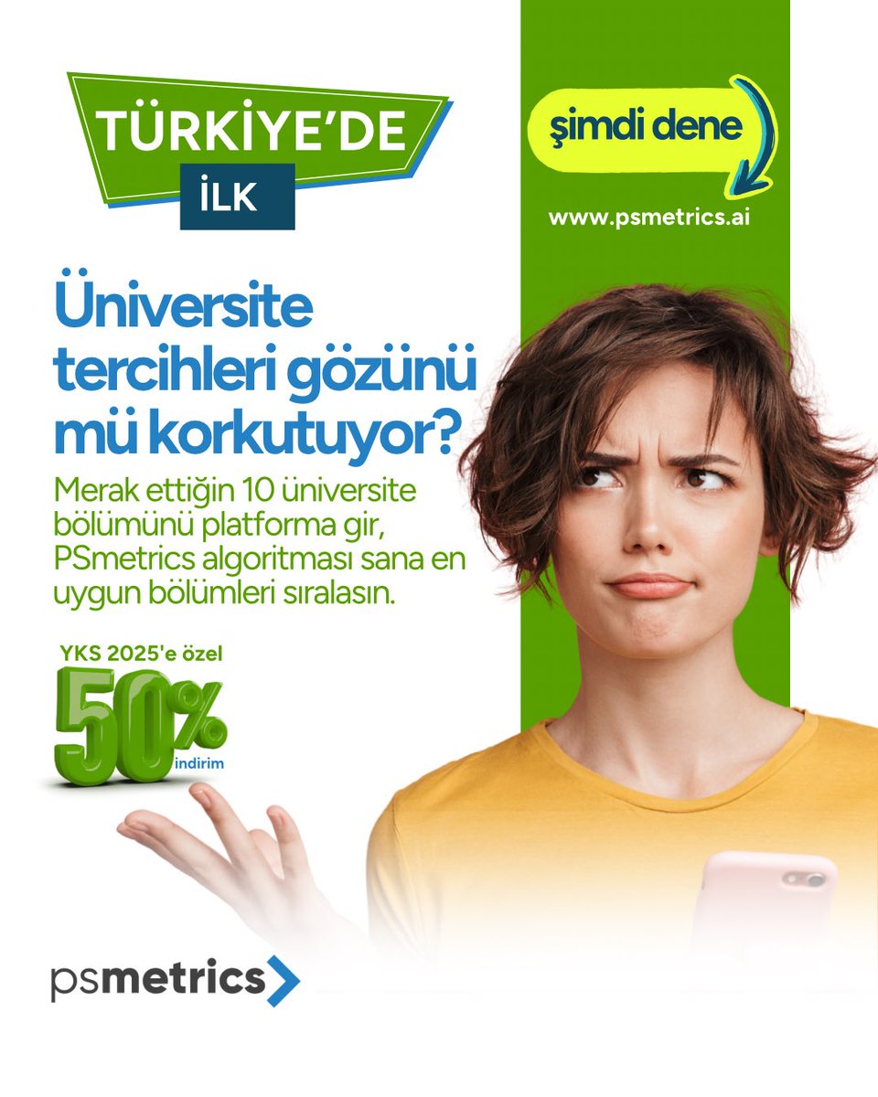 Üniversite tercihleri gözünü mü korkutuyor? 😟 PSmetrics ile bu stresi geride bırakma zamanı! 🚀

Merak ettiğin 10 üniversite bölümünü platforma gir, PSmetrics’in bilimsel algoritmaları ve derinlemesine analizleri sana en uygun bölümleri sıralasın ve geleceğine ışık tutsun. 🧠