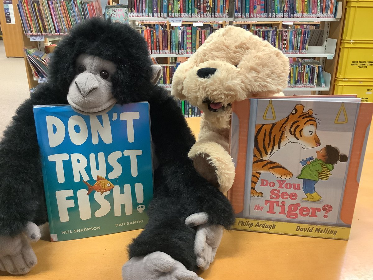 LancashireSLS's tweet image. ❤️Friday Reads. Georgie and Doug had lots of fun at Animal Antics Workshops! Two of their favourites are 'DONT TRUST FISH' by @UnshavedMouse, illustrated by @dsantat, @AndersenPress and 'Do You See the Tiger?' by @PhilipArdagh illustrated by @DavidMelling1, @WalkerBooksUK🐟🐯