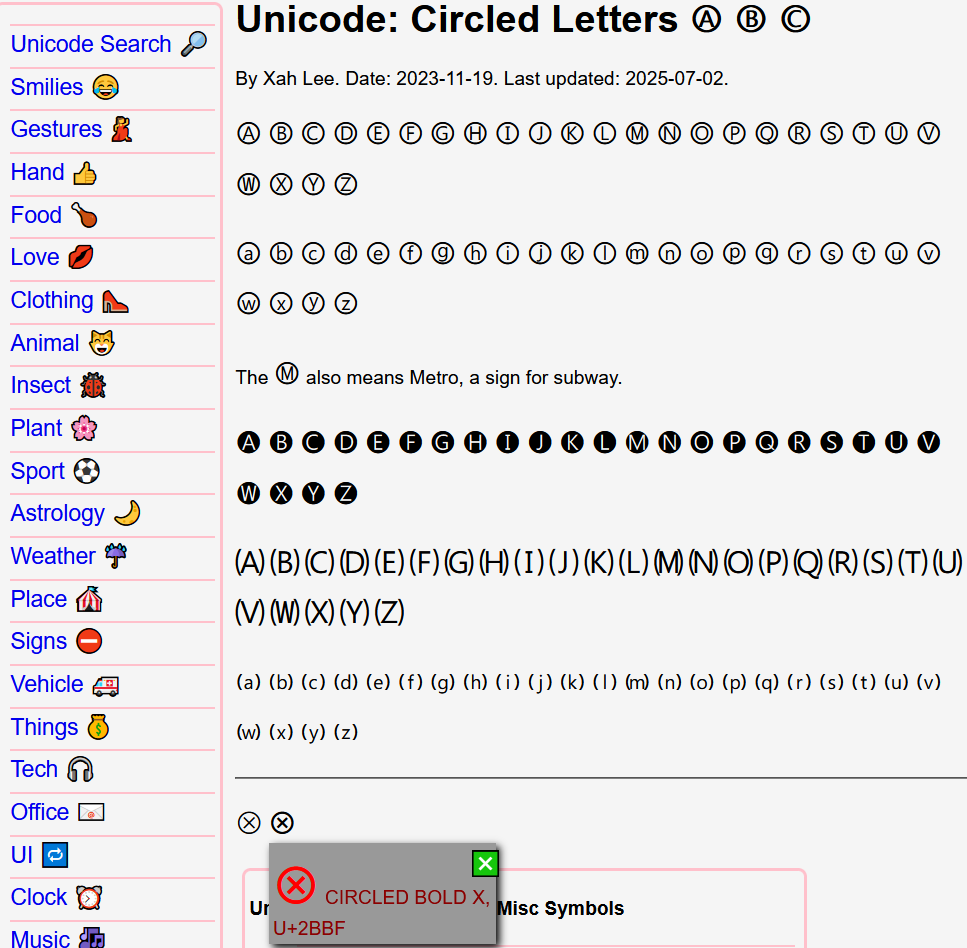 Unicode: Circled Letters