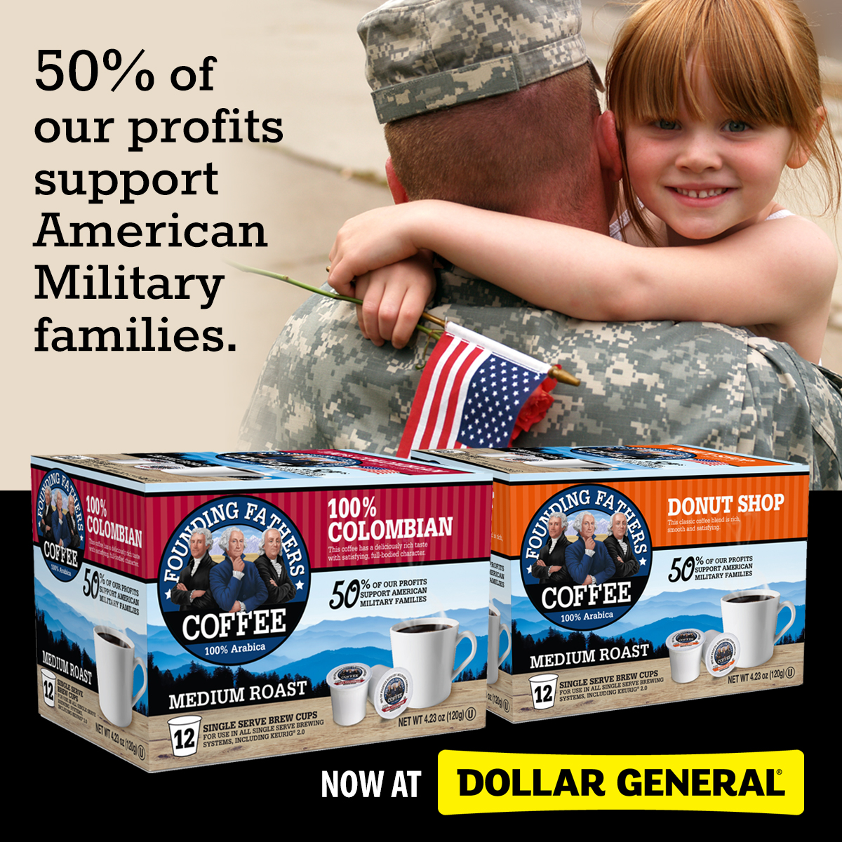 Stop by a <a href="/DollarGeneral/">Dollar General</a> today to stock up on your favorite Founding Fathers Coffee. Also available at DollarGeneral.com. #CoffeeStore #DollarGeneral #CoffeeFix #GiveBack