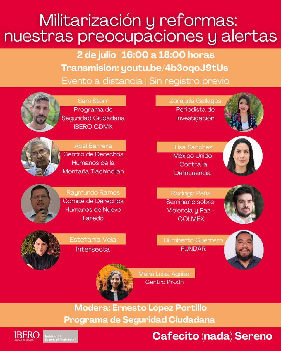 @ErnestoLPV (@ernestolpv) on Twitter photo 9 historias ejemplares de activismo, investigación, independencia, resistencia y propuesta.
Es mi privilegio conducir este encuentro hoy.
<a href="/Tlachinollan/">Tlachinollan CDHM</a> <a href="/MUCDoficial/">México Unido Contra la Delincuencia</a> <a href="/SViolenciayPaz/">Seminario sobre Violencia y Paz</a> <a href="/intersectaorg/">Intersecta</a> <a href="/FundarMexico/">Fundar</a> <a href="/CentroProdh/">Centro Prodh</a> <a href="/zogallegos/">Zorayda Gallegos</a> <a href="/RaymundoRamosNL/">Raymundo Ramos</a>
Convoca <a href="/PSC_IBERO/">Programa de Seguridad Ciudadana IBERO</a> 9 historias ejemplares de activismo, investigación, independencia, resistencia y propuesta.
Es mi privilegio conducir este encuentro hoy.
<a href="/Tlachinollan/">Tlachinollan CDHM</a> <a href="/MUCDoficial/">México Unido Contra la Delincuencia</a> <a href="/SViolenciayPaz/">Seminario sobre Violencia y Paz</a> <a href="/intersectaorg/">Intersecta</a> <a href="/FundarMexico/">Fundar</a> <a href="/CentroProdh/">Centro Prodh</a> <a href="/zogallegos/">Zorayda Gallegos</a> <a href="/RaymundoRamosNL/">Raymundo Ramos</a>
Convoca <a href="/PSC_IBERO/">Programa de Seguridad Ciudadana IBERO</a>