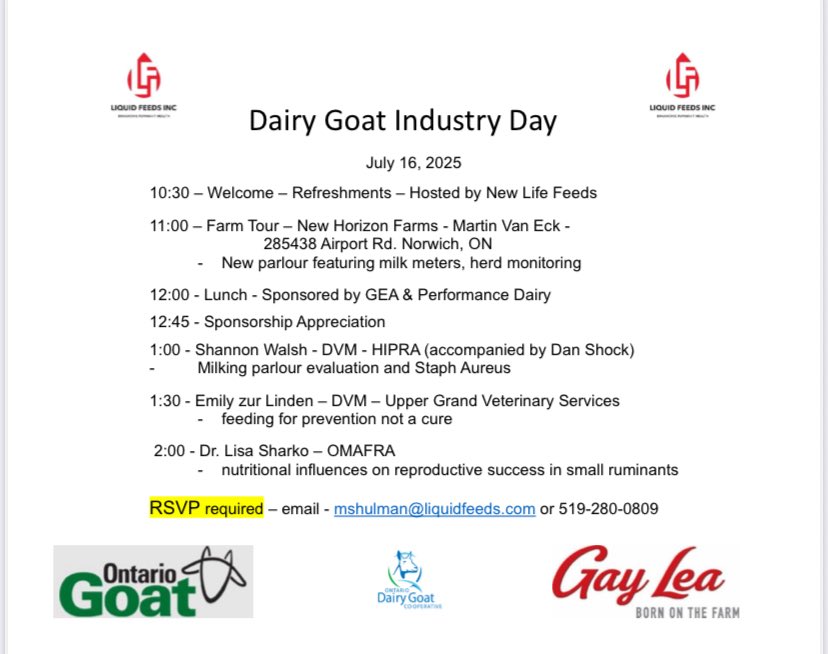 MarkShulmanLFI's tweet photo. Dairy Goat Industry Day
Don’t forget to register, attendance is reaching the limit. https://t.co/mZibtV1M2l