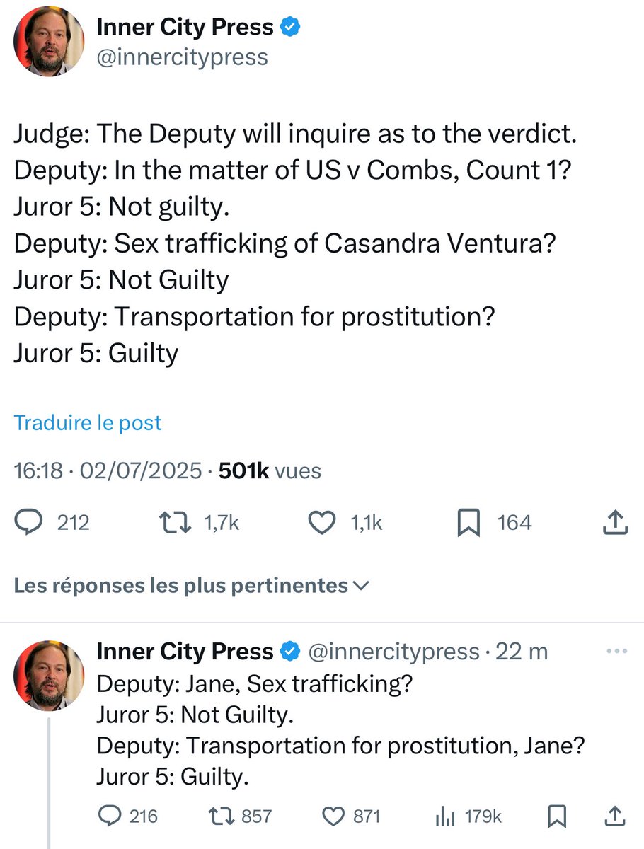 elmusicfeelings's tweet image. 🚨 Diddy est reconnu NON COUPABLE du RICO ⚖️
✅ Sur l’affaire Cassie &amp;amp; Jane, il n’est pas reconnu coupable de trafic sexuel, mais il est reconnu coupable de transport dans le but de fournir des services de prostitution.

🚨 Sur les 5 chefs d’accusation qui pesaient contre Diddy :…