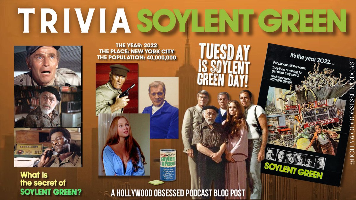 Sci-fi fans, this one’s for you! I just posted a new blog on #SoylentGreen—the ‘70s dystopian classic. Plus, some fun trivia! Read: hollywoodobsessedthepodcast.com/blog/trivia-so…
Then, listen to my 2-part interview with star <a href="/LightLTY/">Leigh Taylor-Young</a>! 
Ep 125: hollywoodobsessedthepodcast.com/s1e125
Ep 126: hollywoodobsessedthepodcast.com/s1e126